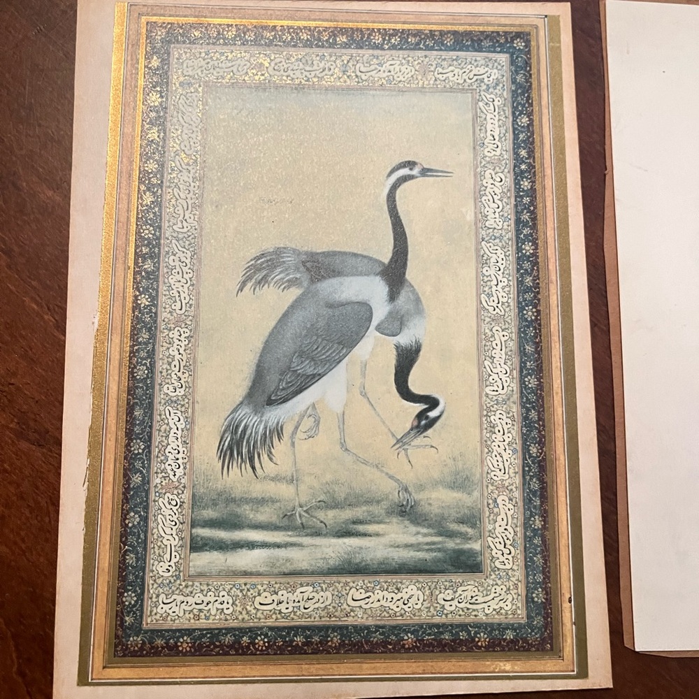Two cranes vintage gilded print. Caspari card.